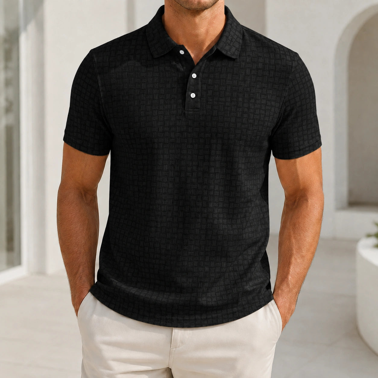 Mivanity Men's Plaid Patchwork Short-Sleeve Polo Shirts
