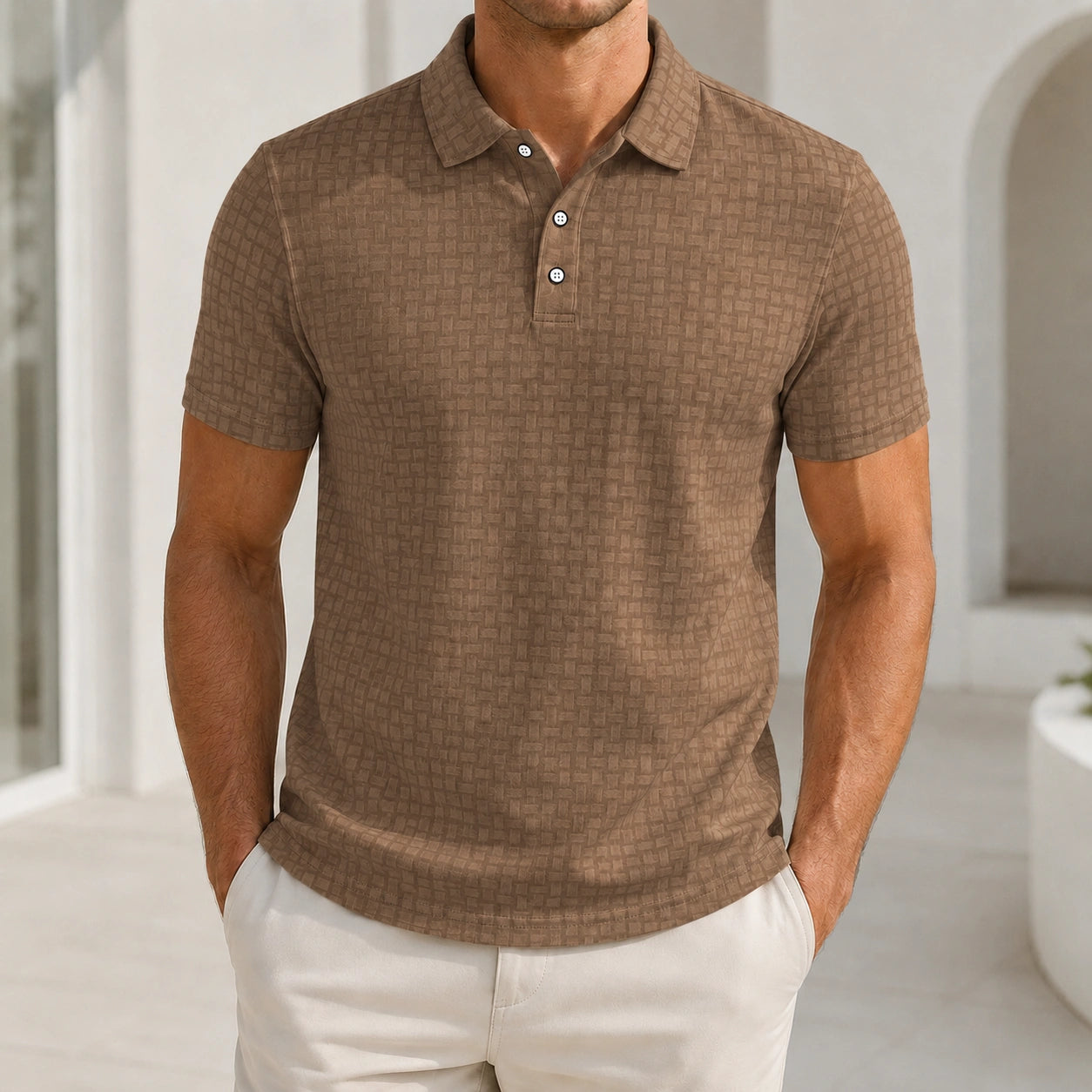 Mivanity Men's Plaid Patchwork Short-Sleeve Polo Shirts