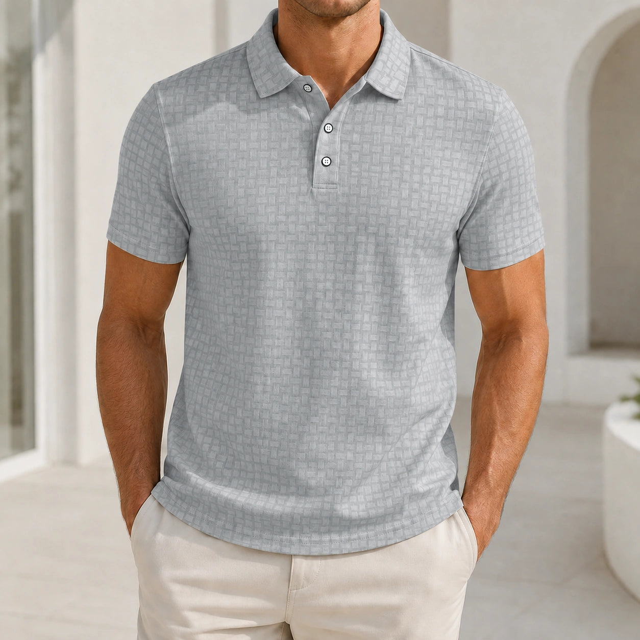 Mivanity Men's Plaid Patchwork Short-Sleeve Polo Shirts