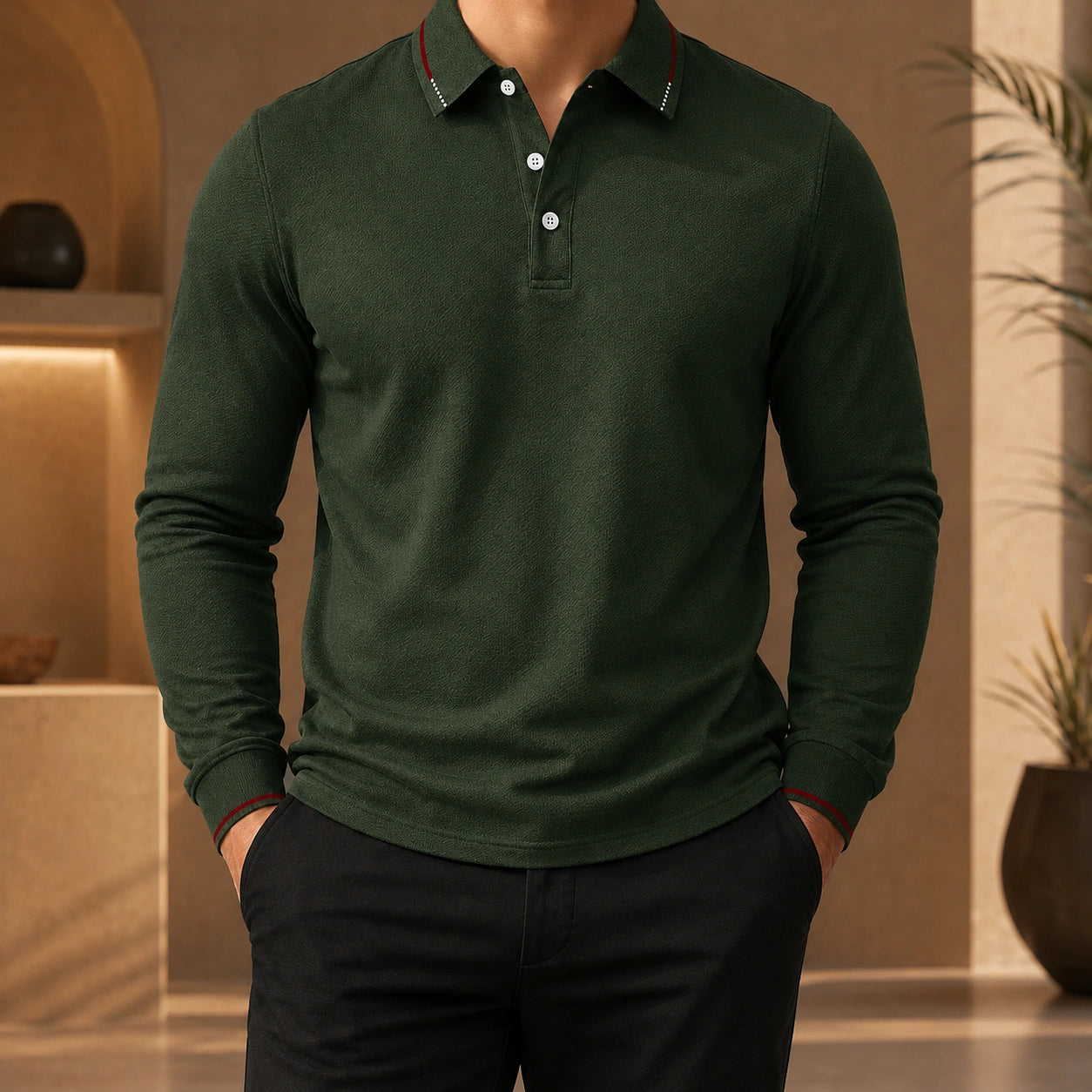 Mivanity Men's Pleated Asymmetric Long-Sleeve Polo Shirts