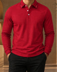 Mivanity Men's Pleated Asymmetric Long-Sleeve Polo Shirts
