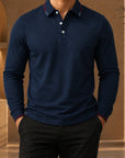 Mivanity Men's Pleated Asymmetric Long-Sleeve Polo Shirts