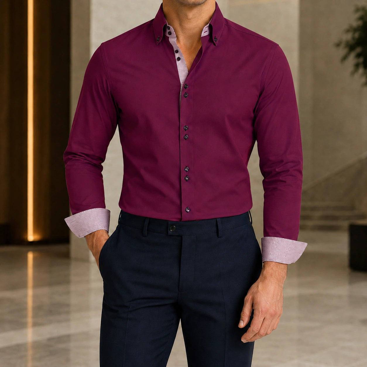 Mivanity Men's Plus Size Long-Sleeve Stretch Shirts