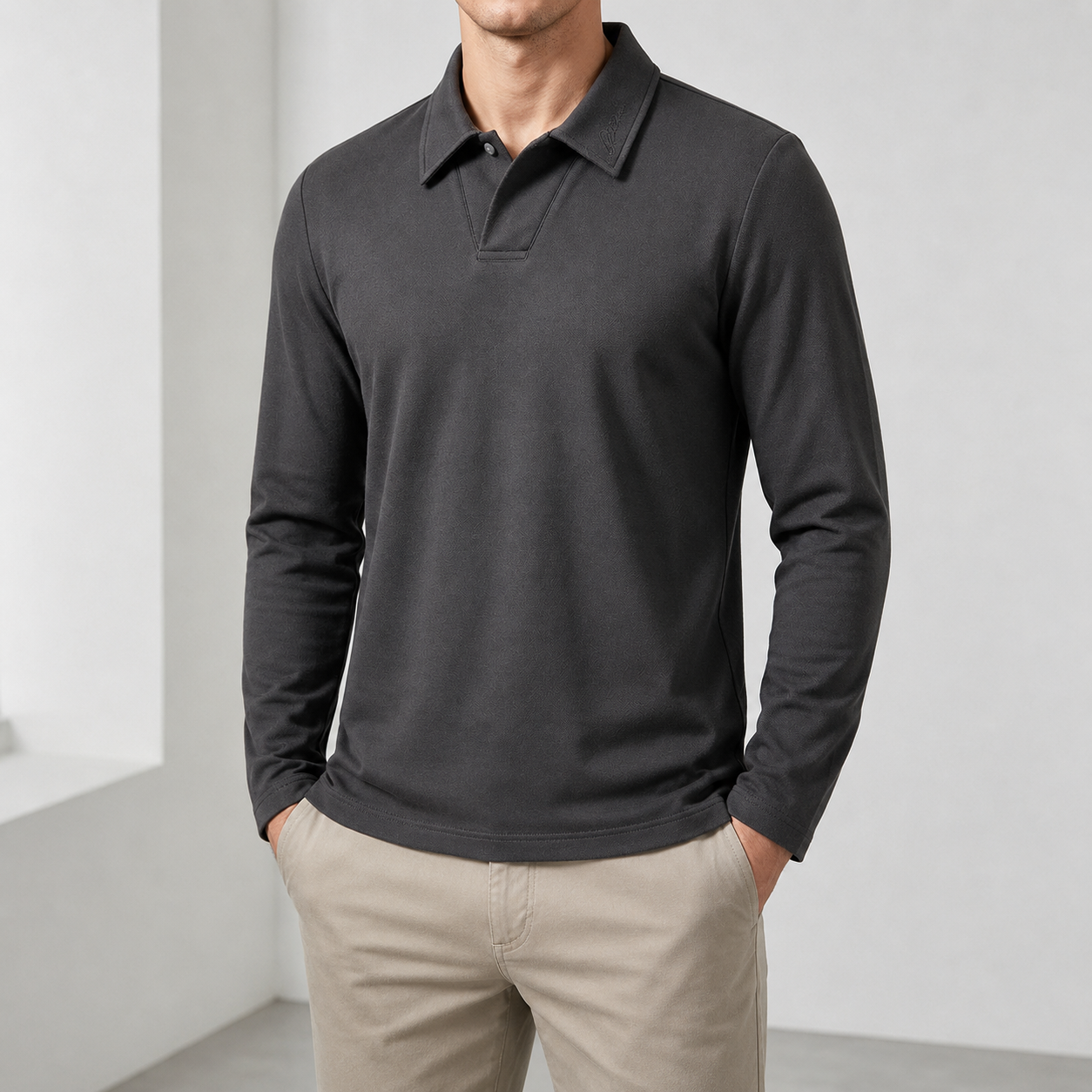 Mivanity Men's Polyester Blend Long Sleeve Polo Shirts