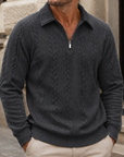 Mivanity Men's Premium Cable Knit Quarter Zip Sweater Classic Collared Pullover