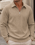 Mivanity Men's Premium Cable Knit Quarter Zip Sweater Classic Collared Pullover
