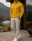 Mivanity Men's Premium Cable Knit Turtleneck Sweater Classic Warm Casual Pullover