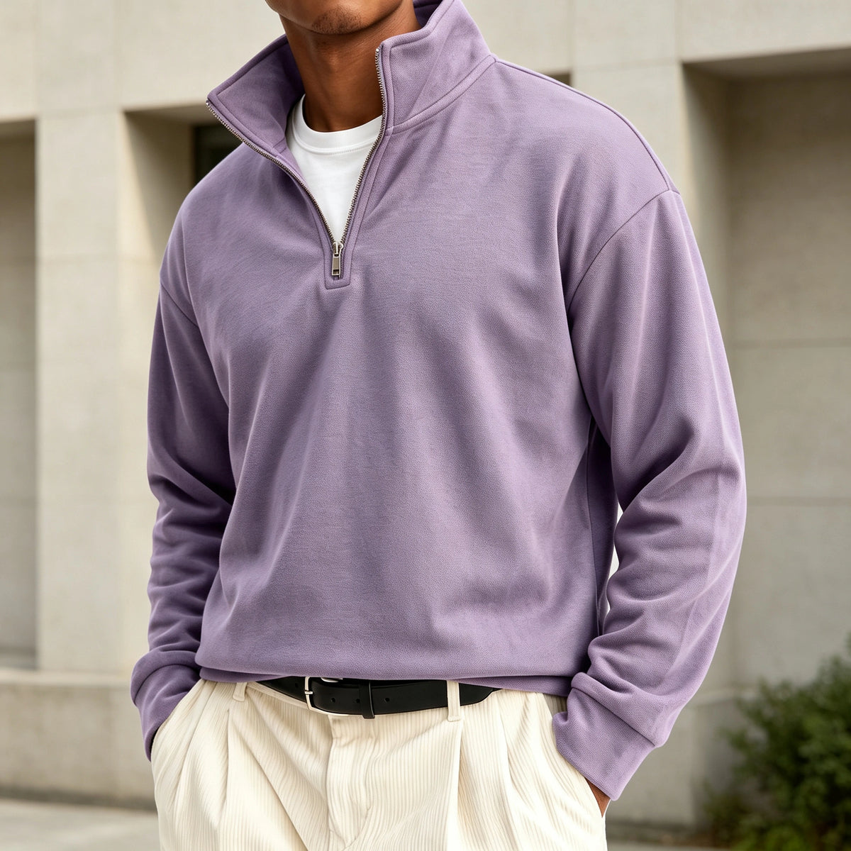 Mivanity Men's Premium Cotton Quarter-Zip Polo Sweatshirt