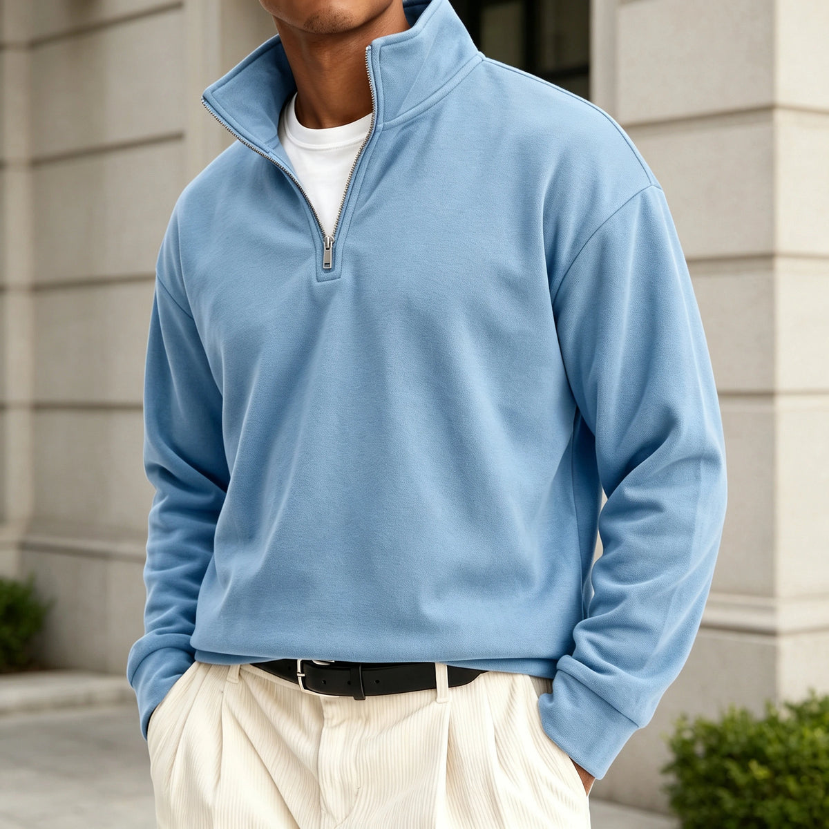 Mivanity Men's Premium Cotton Quarter-Zip Polo Sweatshirt