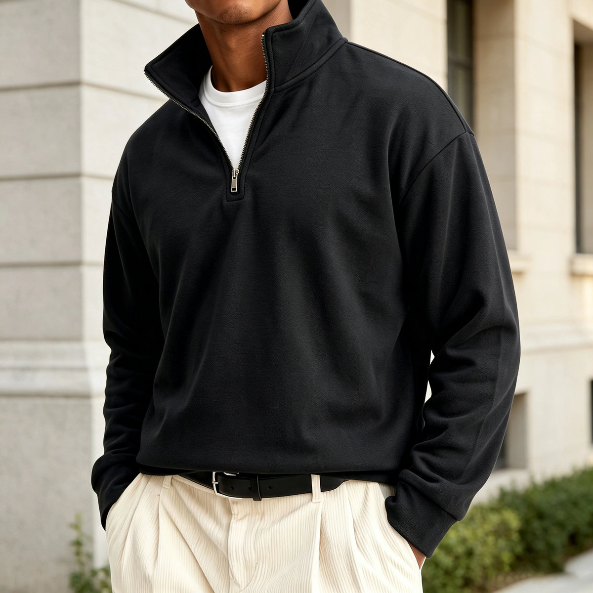 Mivanity Men's Premium Cotton Quarter-Zip Polo Sweatshirt
