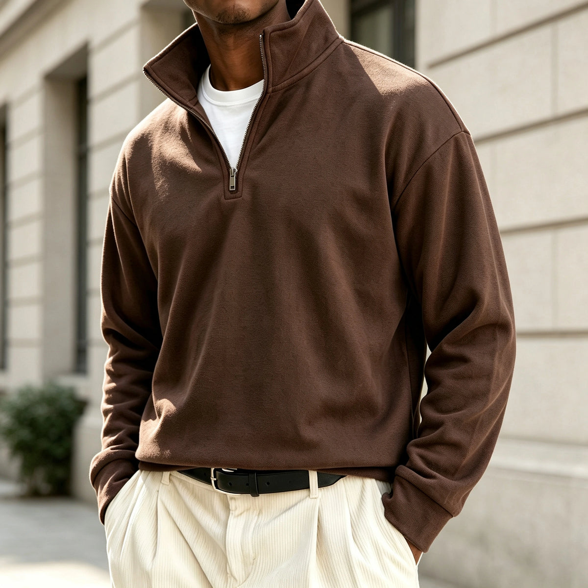 Mivanity Men's Premium Cotton Quarter-Zip Polo Sweatshirt