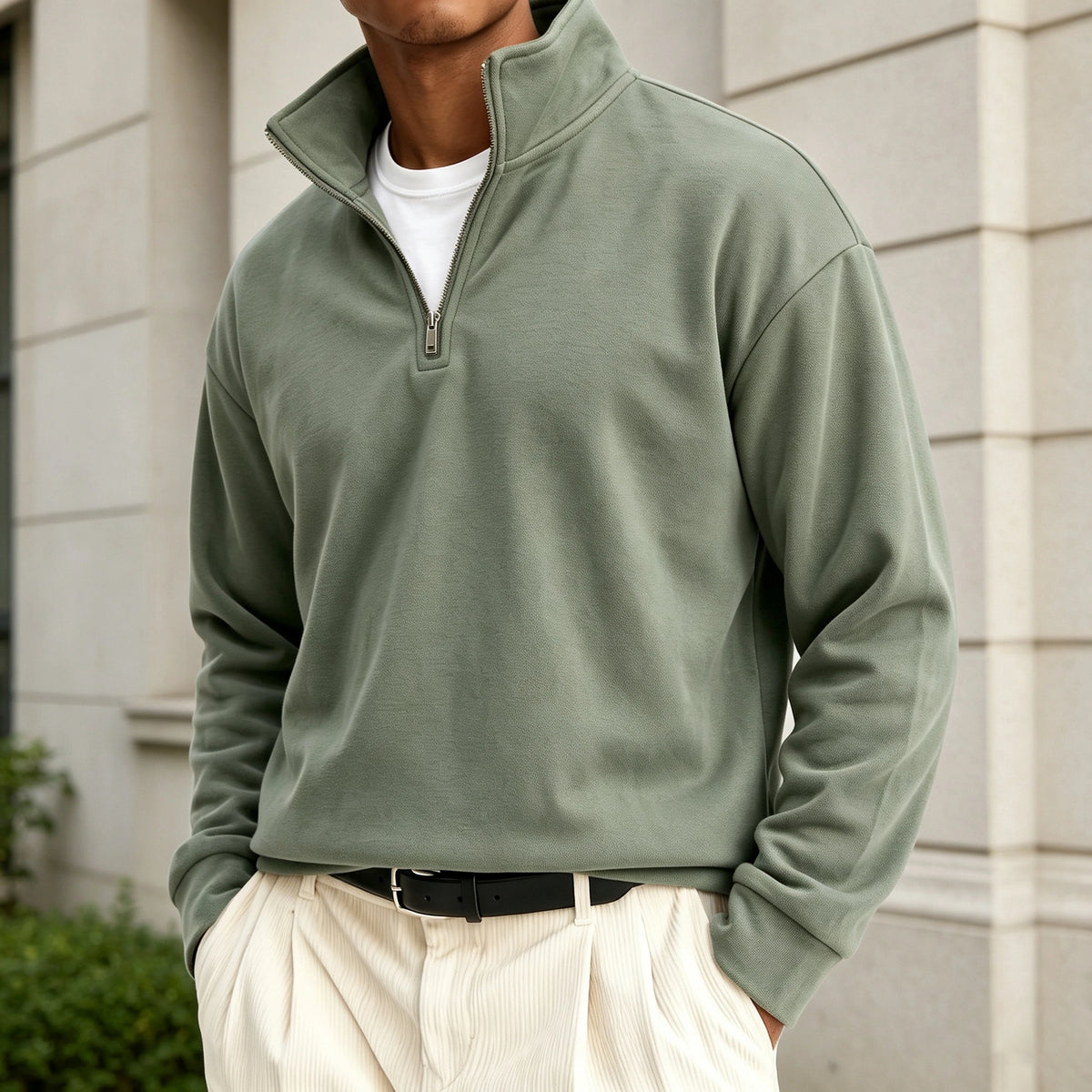 Mivanity Men's Premium Cotton Quarter-Zip Polo Sweatshirt