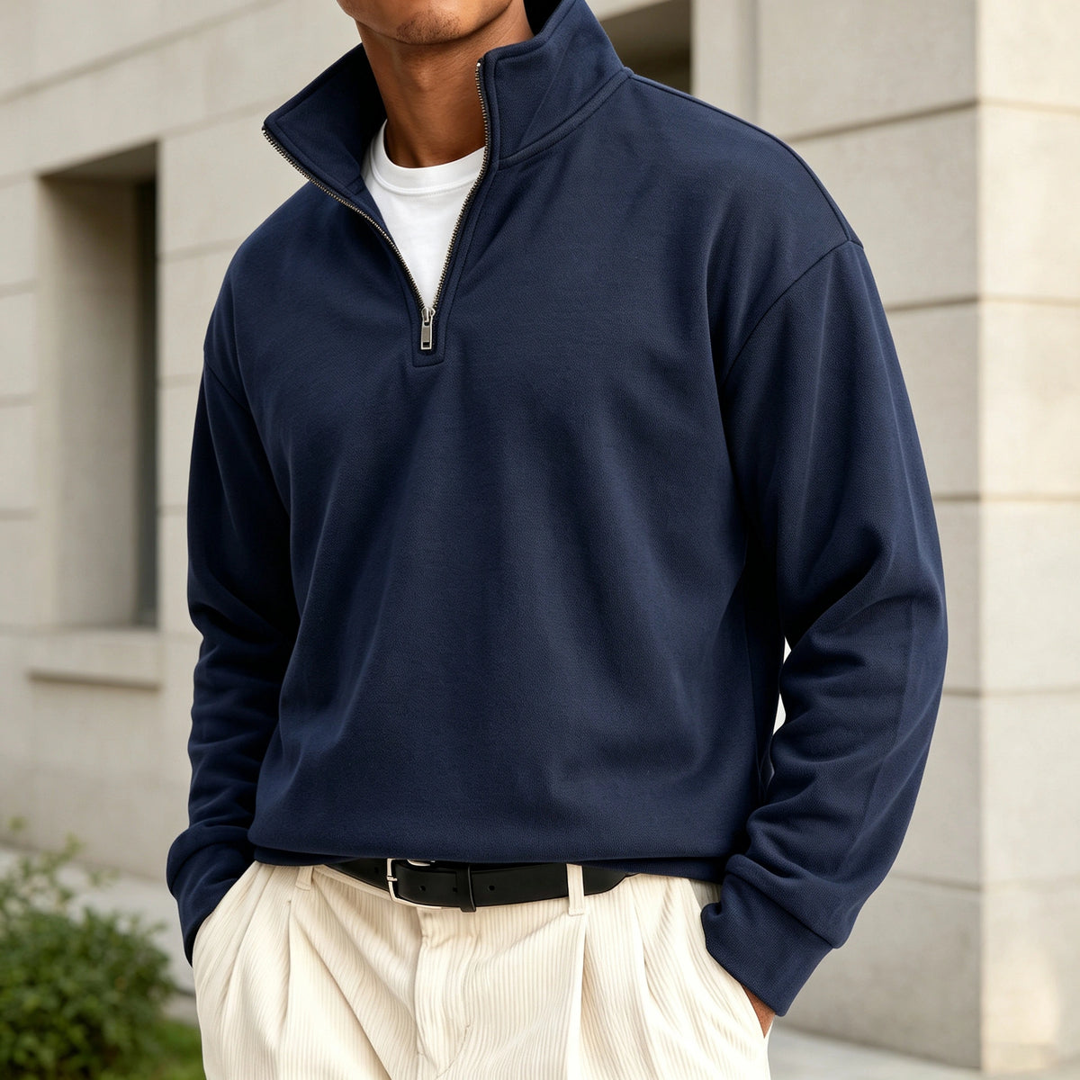 Mivanity Men's Premium Cotton Quarter-Zip Polo Sweatshirt