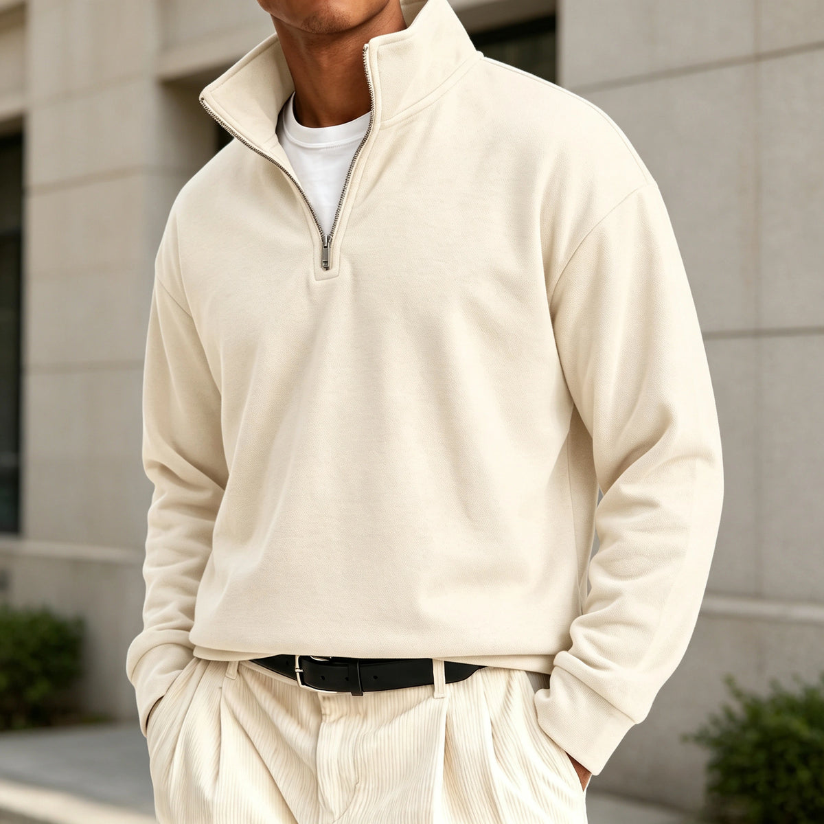Mivanity Men's Premium Cotton Quarter-Zip Polo Sweatshirt