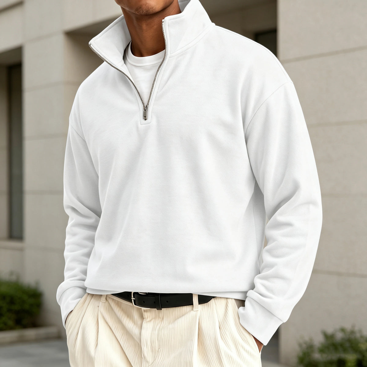 Mivanity Men's Premium Cotton Quarter-Zip Polo Sweatshirt