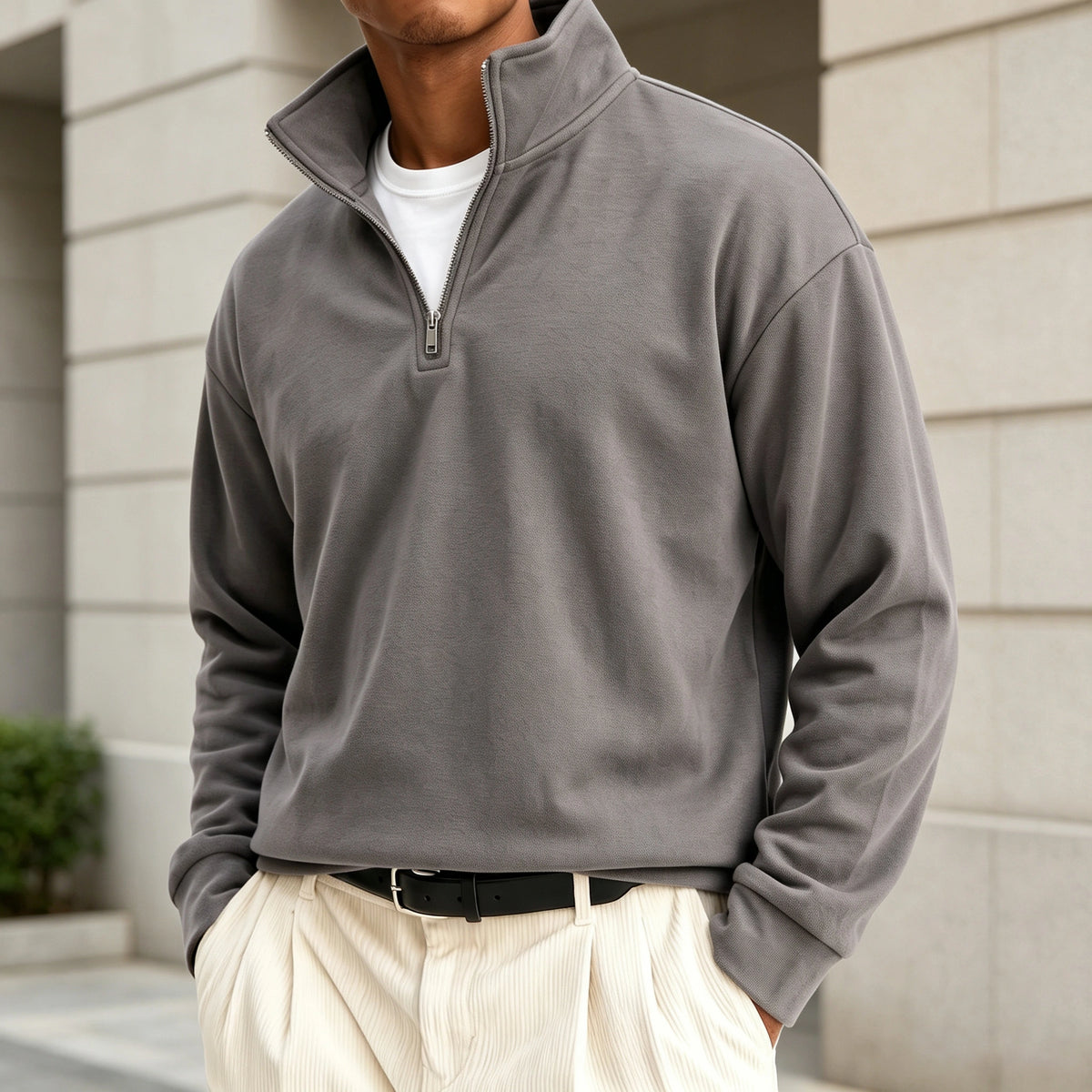 Mivanity Men's Premium Cotton Quarter-Zip Polo Sweatshirt