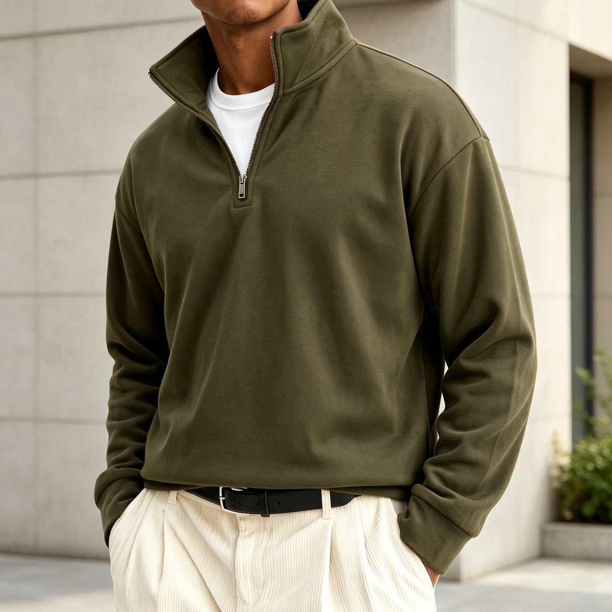 Mivanity Men's Premium Cotton Quarter-Zip Polo Sweatshirt