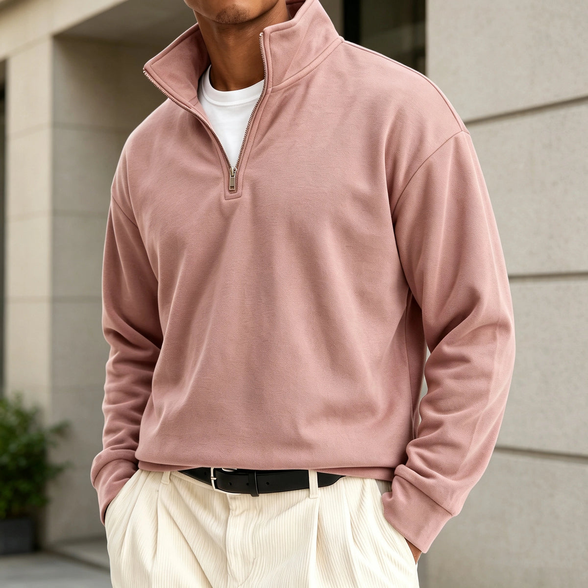 Mivanity Men's Premium Cotton Quarter-Zip Polo Sweatshirt