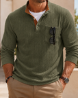 Mivanity Men's Premium Knit Polo Shirt Long Sleeve Textured Pullover with Chest Pocket