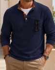 Mivanity Men's Premium Knit Polo Shirt Long Sleeve Textured Pullover with Chest Pocket