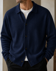 Mivanity Men's Premium Ribbed Knit Cardigan Classic Collared Button-Up Sweater