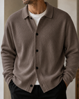 Mivanity Men's Premium Ribbed Knit Cardigan Classic Collared Button-Up Sweater