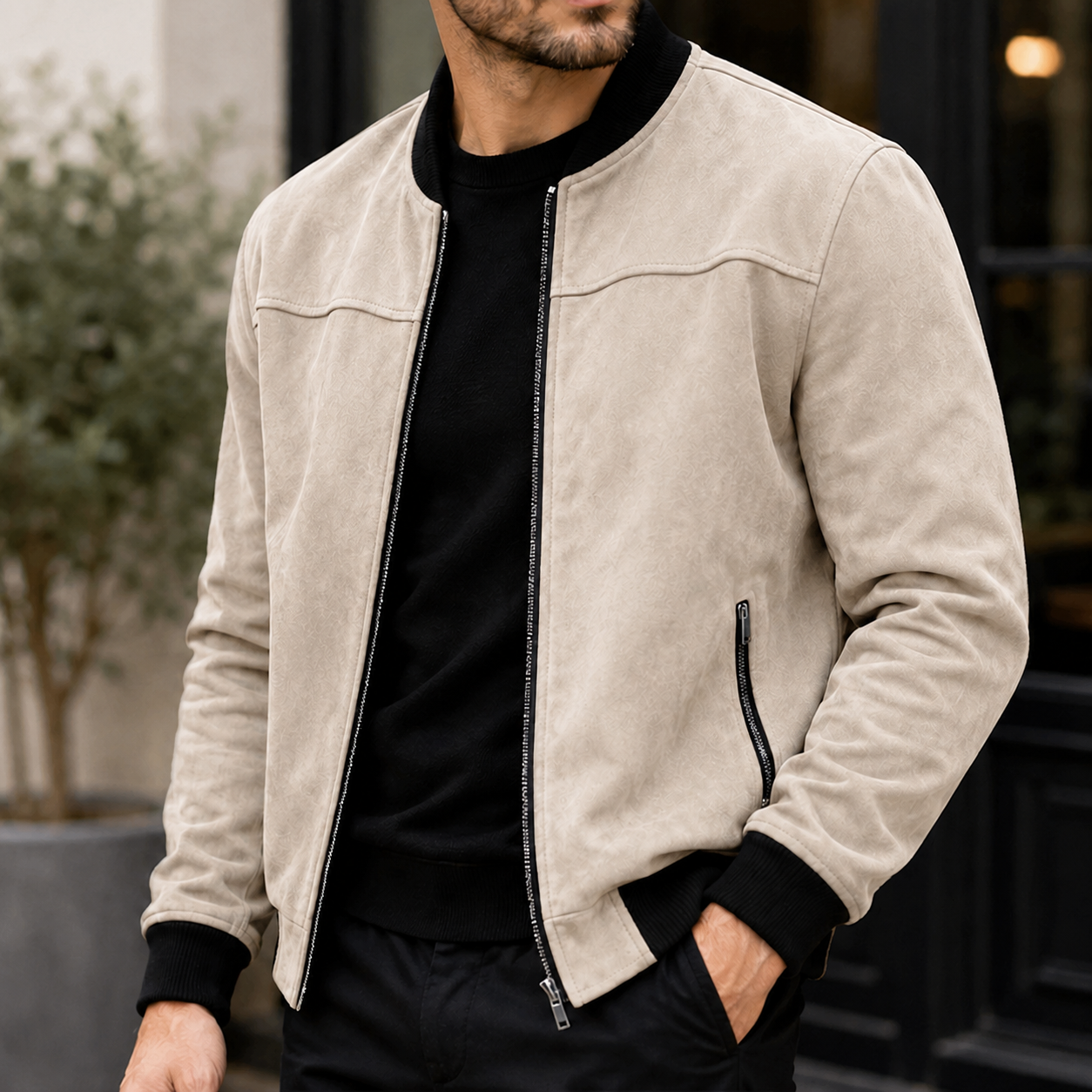 Mivanity Men's Premium Suede Bomber Jacket Vintage Casual Zip-Up Outerwear