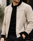 Mivanity Men's Premium Suede Bomber Jacket Vintage Casual Zip-Up Outerwear