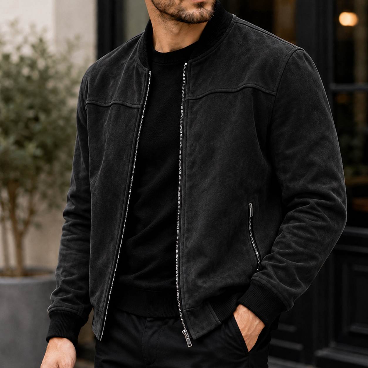 Mivanity Men's Premium Suede Bomber Jacket Vintage Casual Zip-Up Outerwear