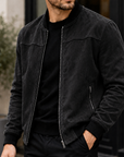 Mivanity Men's Premium Suede Bomber Jacket Vintage Casual Zip-Up Outerwear