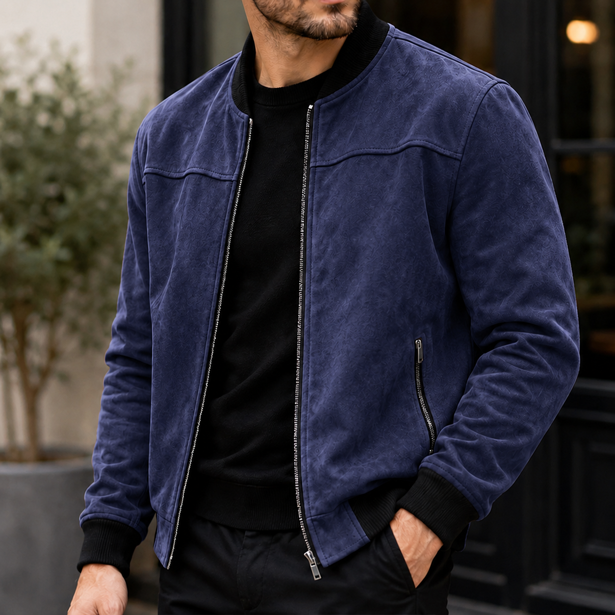 Mivanity Men's Premium Suede Bomber Jacket Vintage Casual Zip-Up Outerwear
