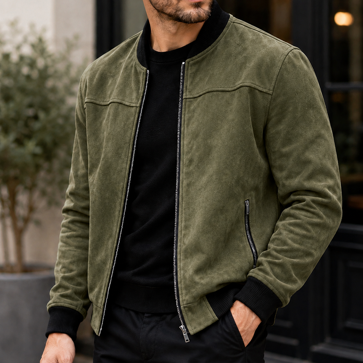 Mivanity Men's Premium Suede Bomber Jacket Vintage Casual Zip-Up Outerwear