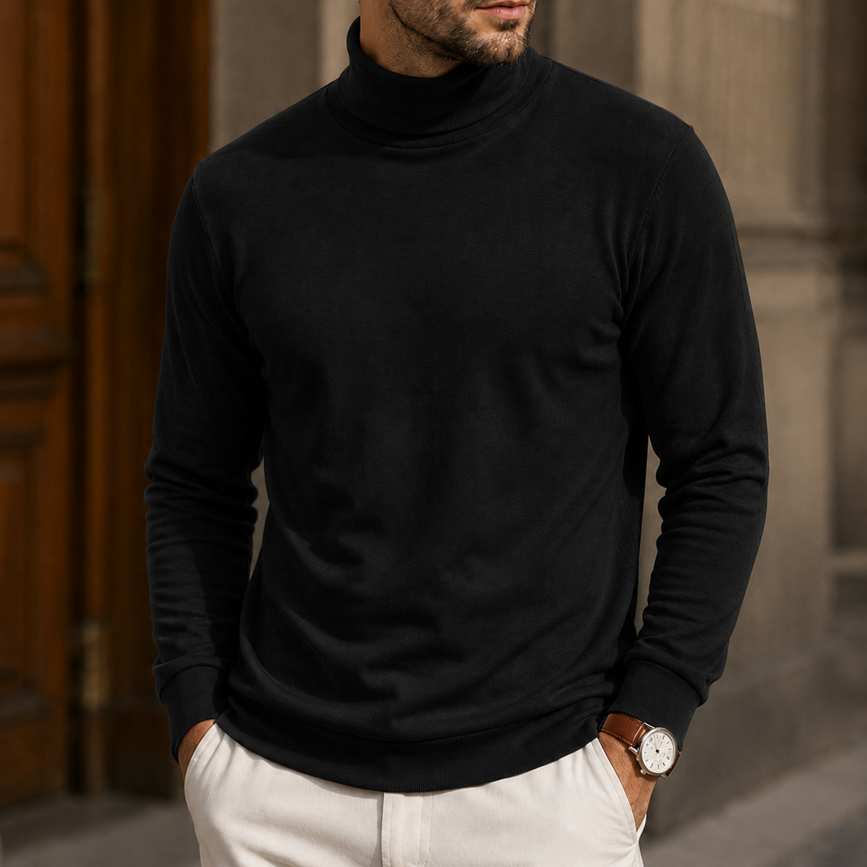 Mivanity Men's Premium Turtleneck Sweater Classic Slim Fit Knit Pullover
