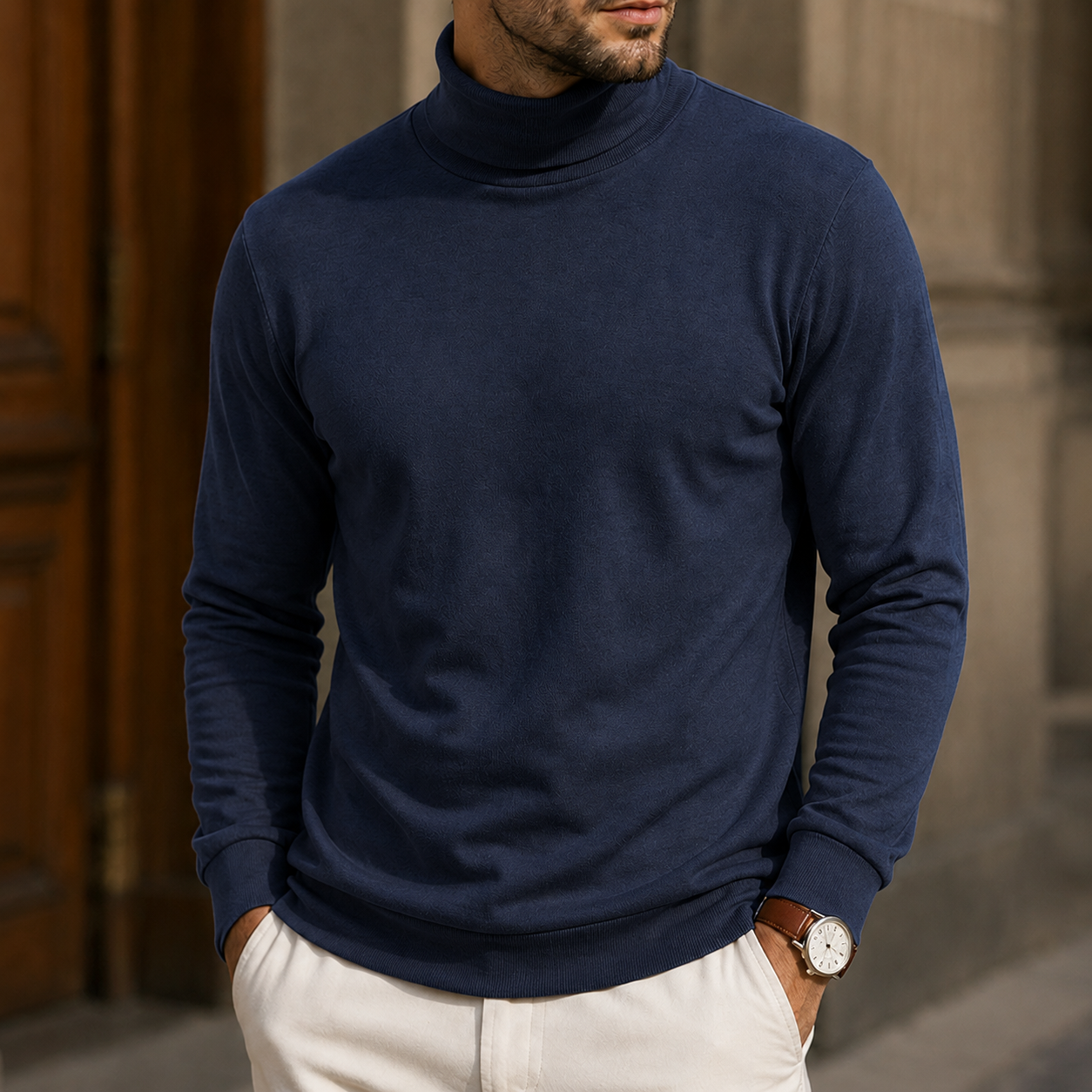 Mivanity Men's Premium Turtleneck Sweater Classic Slim Fit Knit Pullover