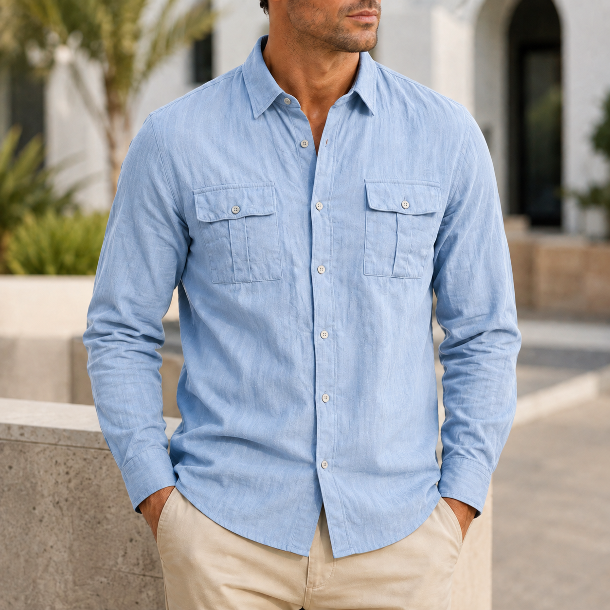 Mivanity Men's Premium Utility Shirt Classic Long Sleeve Casual Button Up