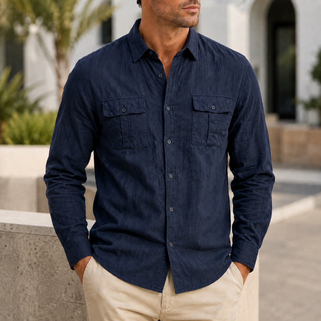 Mivanity Men's Premium Utility Shirt Classic Long Sleeve Casual Button Up