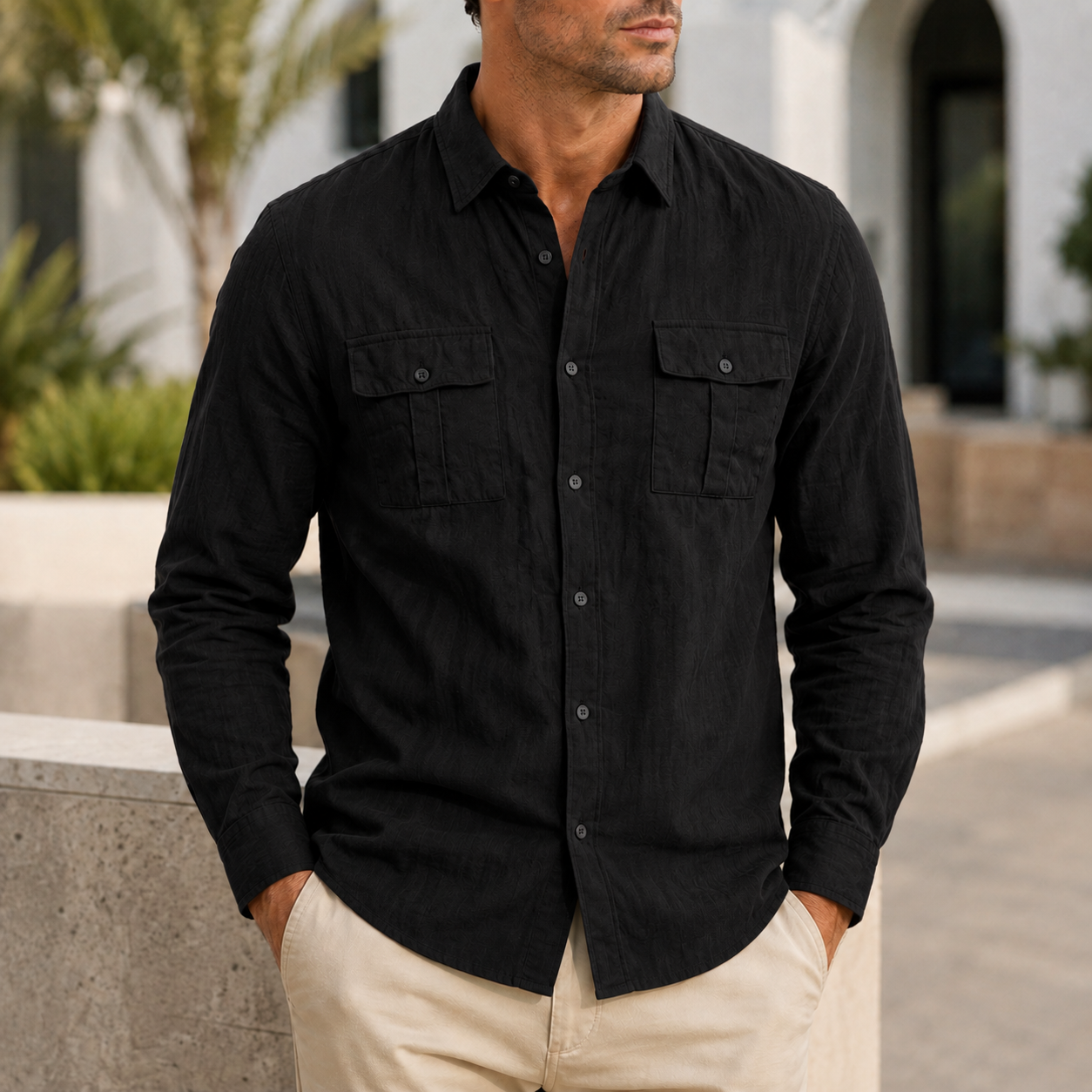 Mivanity Men's Premium Utility Shirt Classic Long Sleeve Casual Button Up