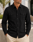 Mivanity Men's Premium Utility Shirt Classic Long Sleeve Casual Button Up