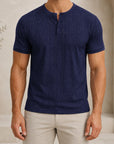 Mivanity Men's Relaxed Fit Retro Style Henley Linen T-Shirt