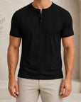 Mivanity Men's Relaxed Fit Retro Style Henley Linen T-Shirt