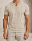 Mivanity Men's Relaxed Fit Retro Style Henley Linen T-Shirt