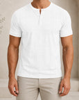 Mivanity Men's Relaxed Fit Retro Style Henley Linen T-Shirt