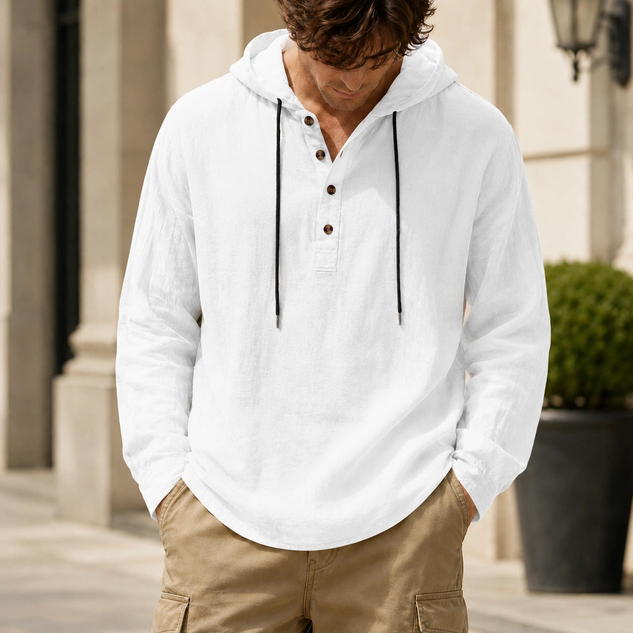 Mivanity Men's Relaxed Linen Hooded Henley Shirts