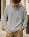 Mivanity Men's Relaxed Linen Hooded Henley Shirts