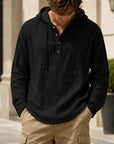 Mivanity Men's Relaxed Linen Hooded Henley Shirts