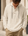 Mivanity Men's Relaxed Linen Hooded Henley Shirts
