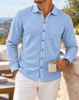 Mivanity Men's Relaxed Textured Knit Long Sleeve Button-Up Shirts