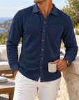 Mivanity Men's Relaxed Textured Knit Long Sleeve Button-Up Shirts