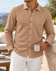 Mivanity Men's Relaxed Textured Knit Long Sleeve Button-Up Shirts