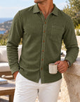 Mivanity Men's Relaxed Textured Knit Long Sleeve Button-Up Shirts